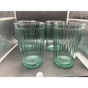 Set of 4 IKEA Green Ribbed Drinking Glasses Tumblers KALLNA Made in FRANCE * EUC